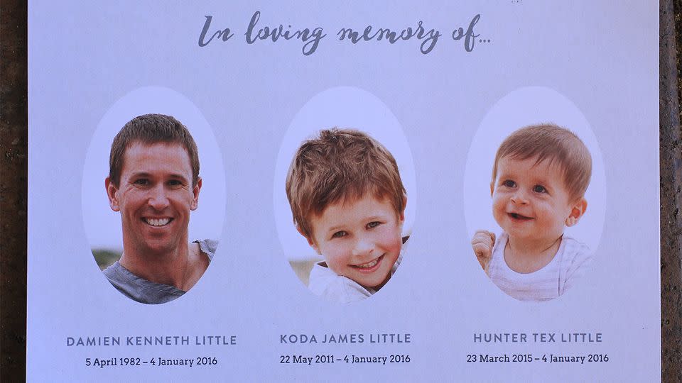 The memorial program featured photos and poems dedicated to Mr Little, Koda and Hunter. Photo: AAP