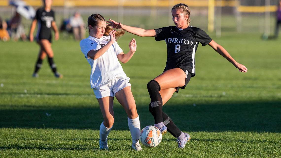 Bishop Kelly junior Sophie Schmautz, right, was voted the 4A girls soccer state player of the year by Idaho coaches.
