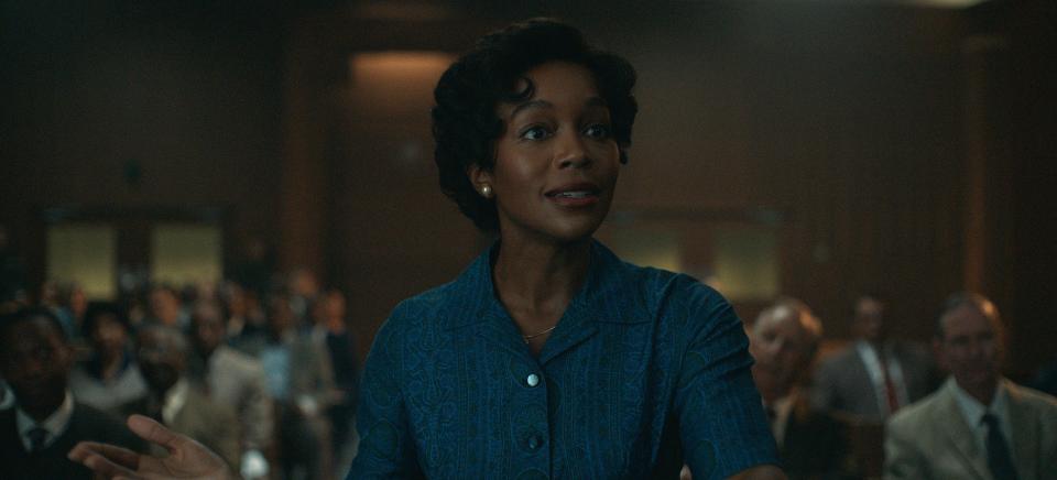 Aja Naomi King as Harriet in "Lessons in Chemistry."