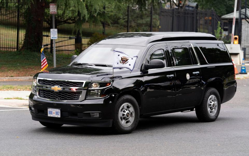 Kamala Harris leaves her residence in a motorcade at the US Naval Observatory, in Washington, Monday