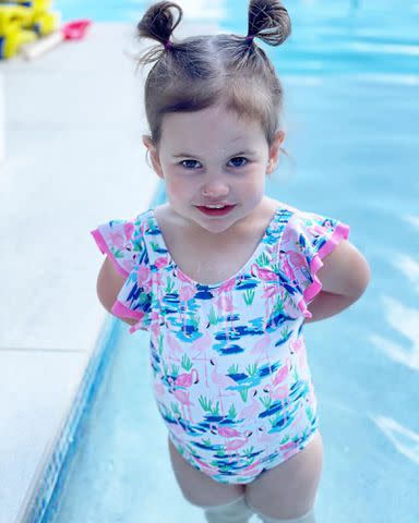 <p>Shawn Johnson Instagram </p> Shawn Johnson and Andrew East's daughter Drew Hazel East in a pool.