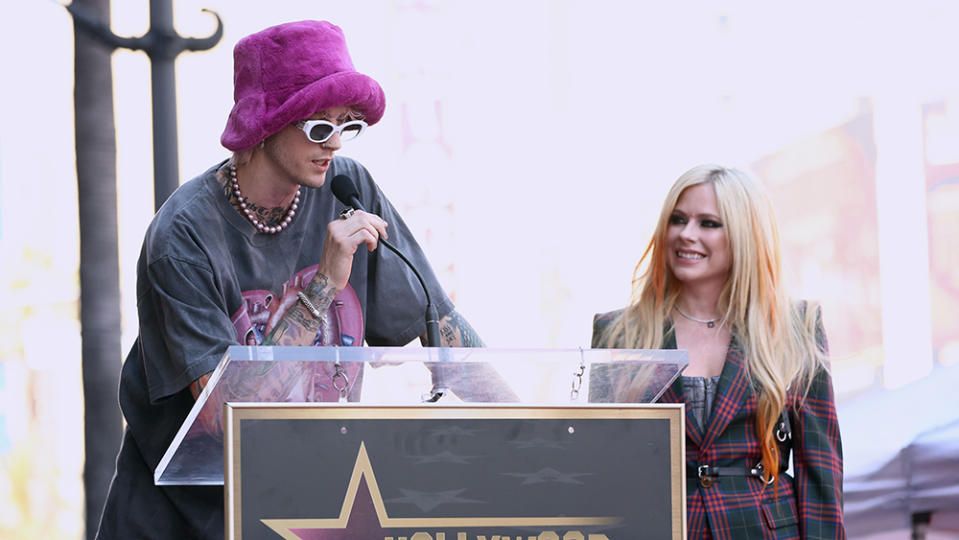 LOS ANGELES, CALIFORNIA - AUGUST 31: (L-R) Machine Gun Kelly and Avril Lavigne attend the Hollywood Walk of Fame Star Ceremony celebrating Avril Lavigne on August 31, 2022 in Los Angeles, California. (Photo by Emma McIntyre/Getty Images)