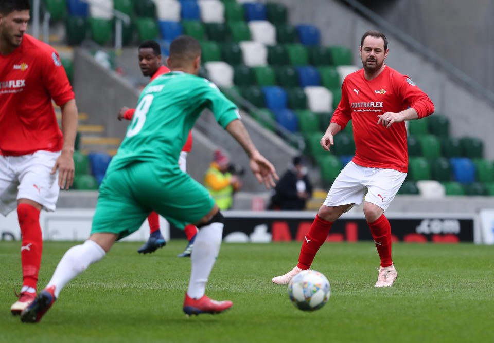 Danny Dyer has always been a keen player and fan of football, appearing in numerous celebrity matches. (Niall Carson/PA Images/Getty)