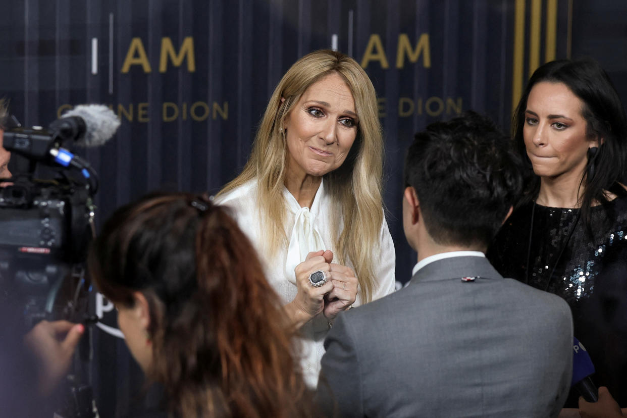 Celine Dion speaks with the media during her special event screening, 