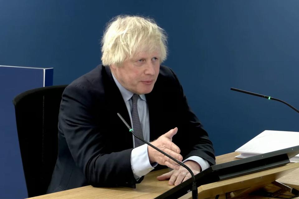 Former prime minister Boris Johnson giving evidence at Dorland House in London (UK Covid-19 Inquiry/PA)