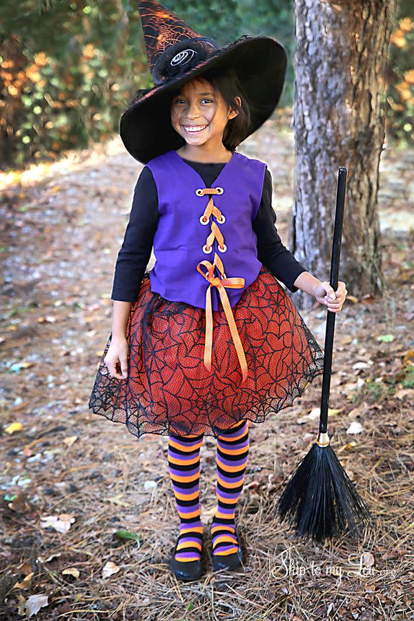 <p>Can you believe this is a no-sew costume? The purple, orange, and black color palette is a fun twist on a typical witch costume.</p><p><strong>Get the tutorial at <a href="https://www.skiptomylou.org/no-sew-witch-costume/" rel="nofollow noopener" target="_blank" data-ylk="slk:Skip To My Lou;elm:context_link;itc:0;sec:content-canvas" class="link ">Skip To My Lou</a>.</strong> </p><p><a class="link " href="https://www.amazon.com/ToBeInStyle-Horizontal-Striped-Length-Tights/dp/B079VTXLDB/ref=sr_1_5?tag=syn-yahoo-20&ascsubtag=%5Bartid%7C10050.g.28304812%5Bsrc%7Cyahoo-us" rel="nofollow noopener" target="_blank" data-ylk="slk:SHOP STRIPED TIGHTS;elm:context_link;itc:0;sec:content-canvas">SHOP STRIPED TIGHTS</a></p>