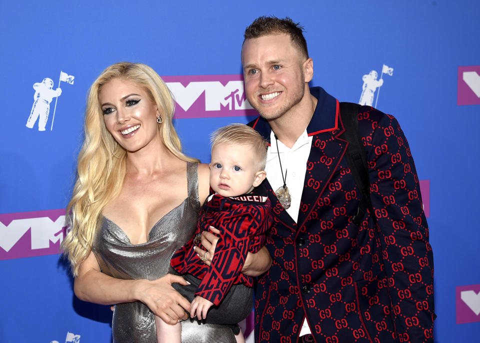 <p>Spencer Pratt, Heidi Montag, and their son, Gunner, hit the carpet together. Of course, Speidi is teaching Gunner about the fame game young! (Photo: Evan Agostini/Invision/AP) </p>