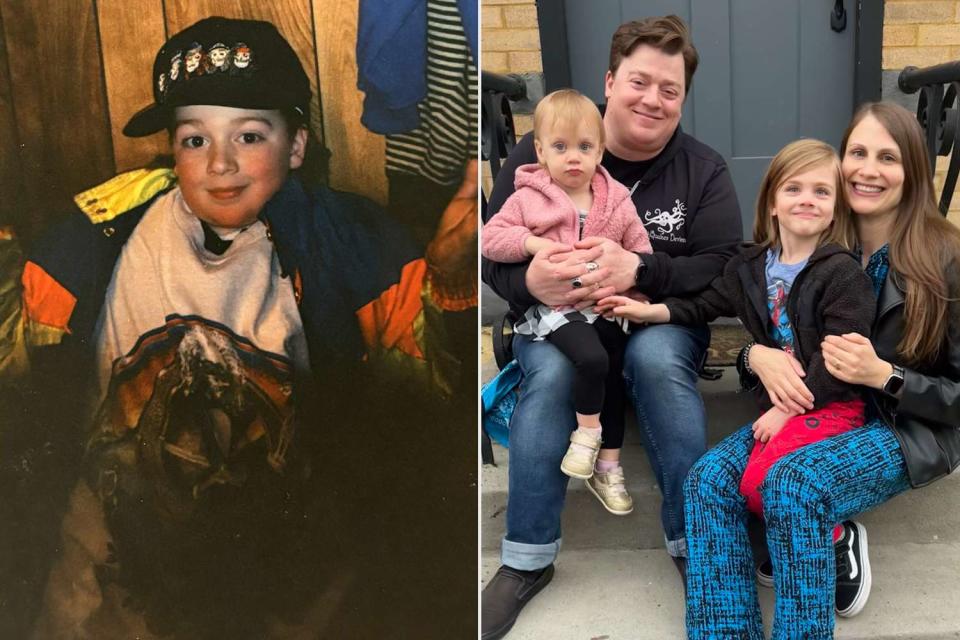 <p>Courtesy of Danny Tamberelli and Kate Tamberelli</p> Danny Tamberelli in 1992 (left), Danny and Kate Tamberelli with son Alfie and daughter Penelope