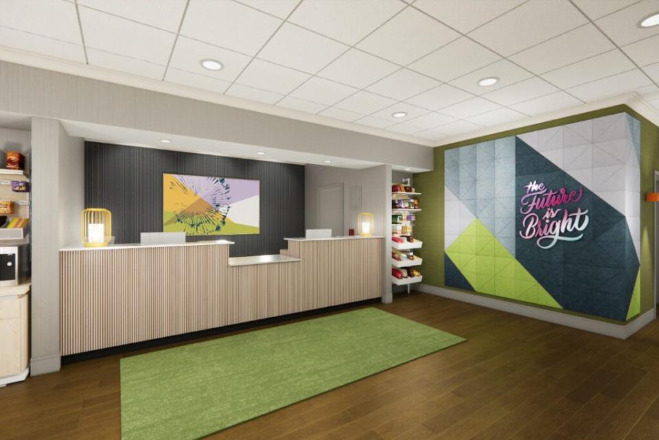 The lobby and check-in desk at Spark by Hilton, a new Hilton brand. HotelKey tech is meant to make front desk work more efficient. Source: Hilton.