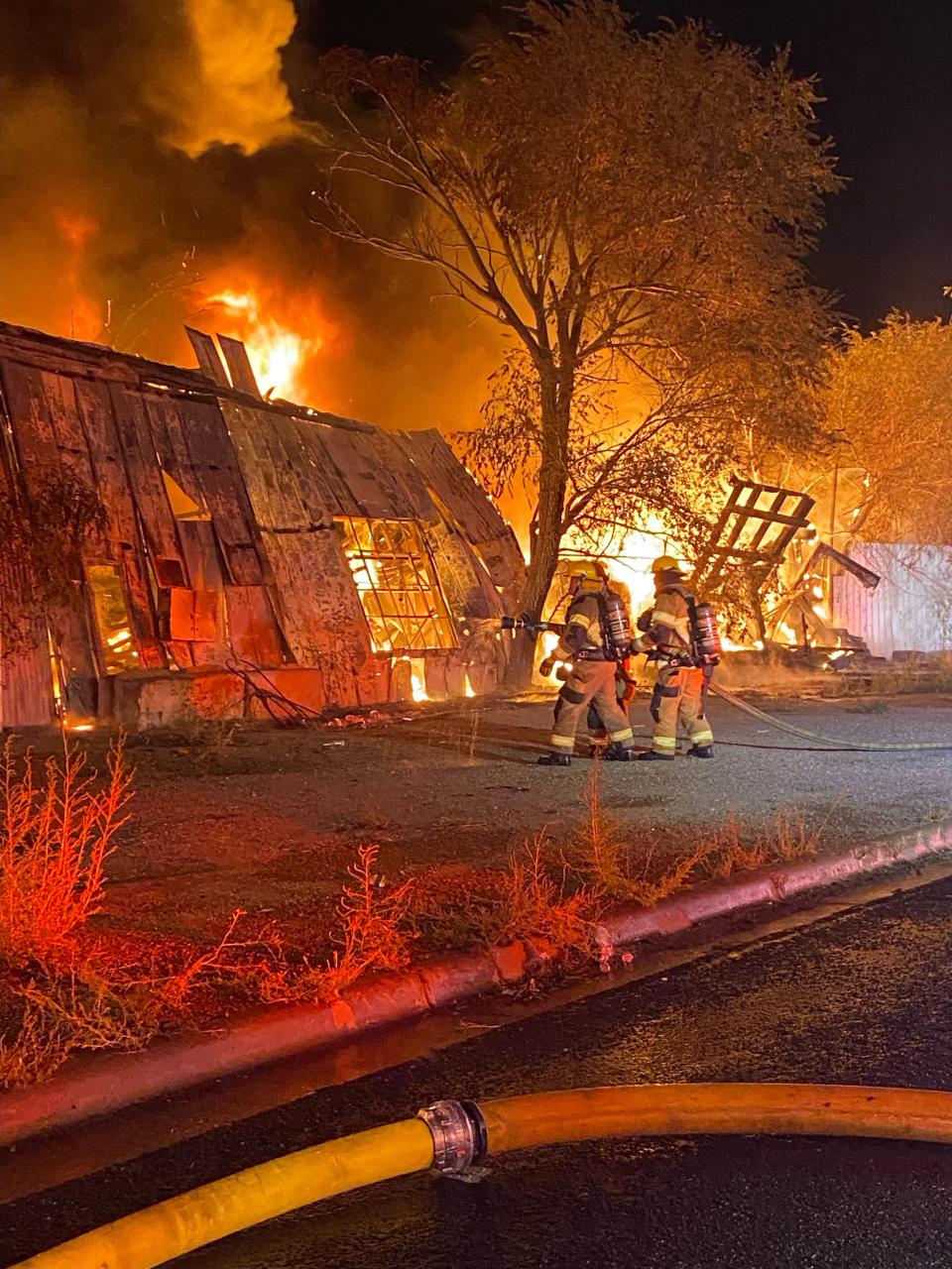 The Amarillo Fire Department responded to a three-alarm fire at 4110 E. Amarillo Blvd. on Friday morning at a warehouse facility just west of the railroad tracks. The structure was deemed a total loss as a result of the fire.