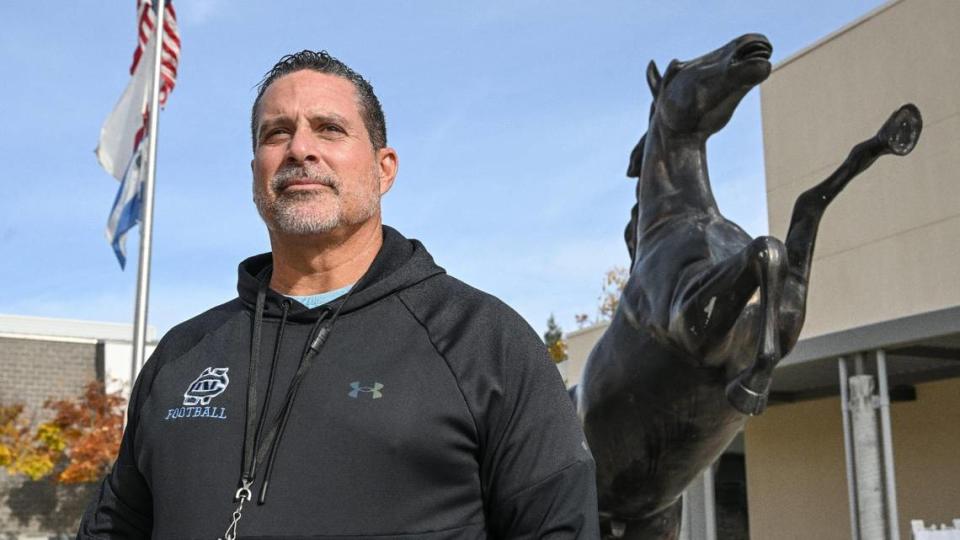 Clovis North head football coach Mike Jacot is The Bee’s 2023 football coach of the year after leading the Broncos to an undefeated Central Section Division 1 season and the section championship.