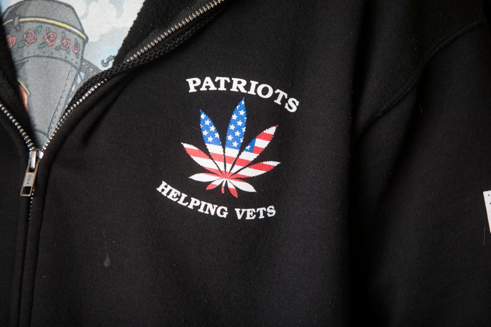 Air Force Veteran Michael Wirtschafter wears a Patriots Helping Vets hoodie in his home Thursday, May 5, 2022. 