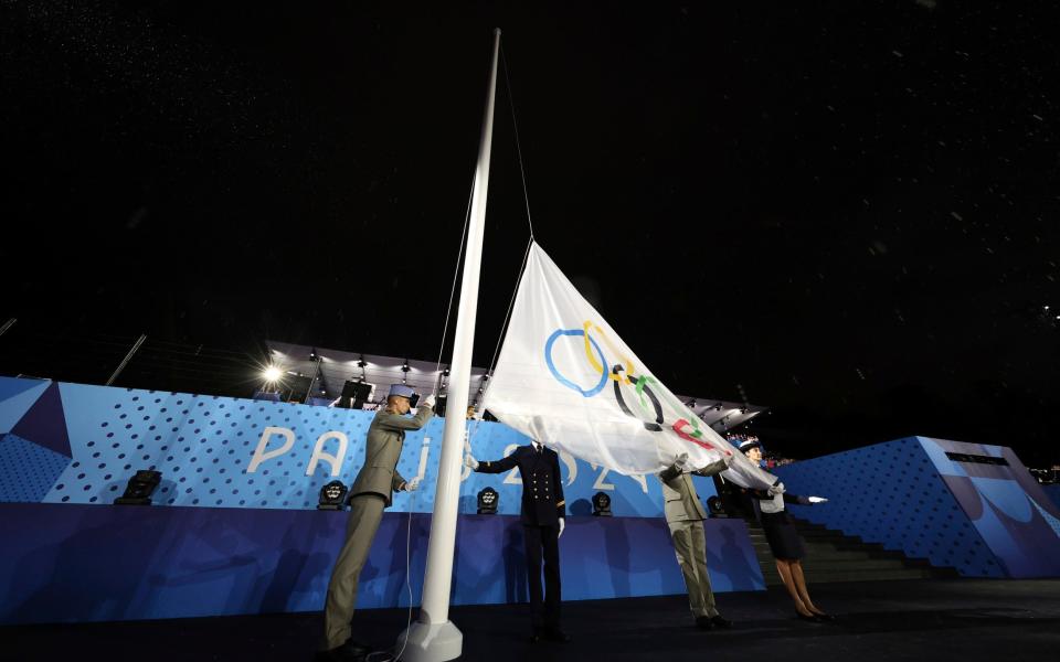 The Olympic flag raised the wrong way up at the Paris opening ceremony