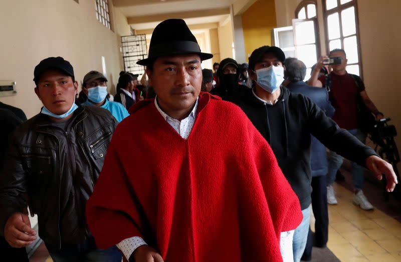 Ecuador's Government Minister Francisco Jimenez attends a meeting with indigenous organizations in Quito