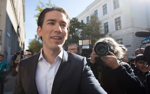 Austria's Foreign Minister and leader of Austria's centre-right People's Party (OeVP) Sebastian Kurz leaves a polling station during general elections in Vienna - Credit: AFP