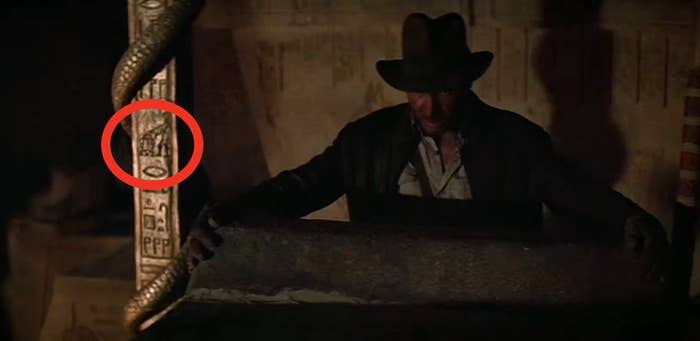 Indiana Jones grabbing the lid for the Ark's sarcophagus in "Raiders of the Lost Ark"