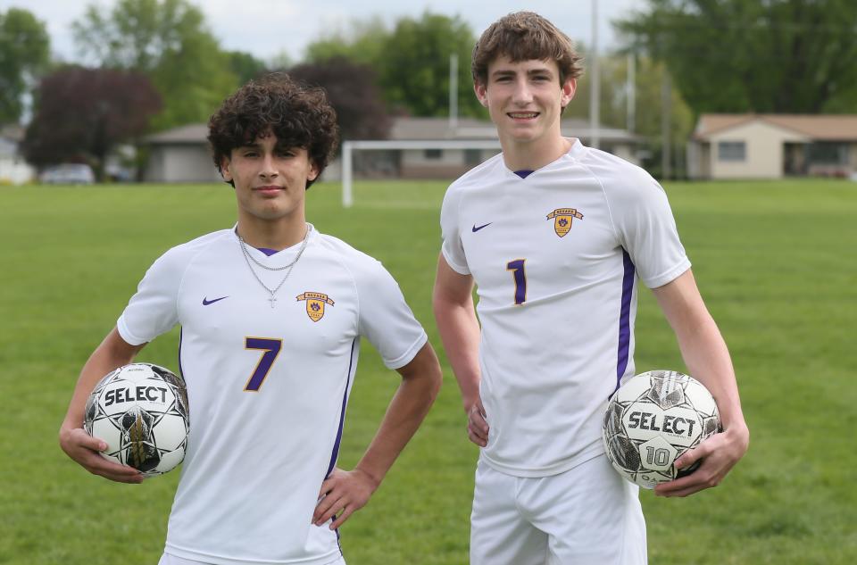 Kaden Weber (7) and Gavin Egeland have stepped up to be the top scoring threats on a young Nevada boys soccer team in 2024. They hope to lead the Cubs back to the boys state soccer tournament.