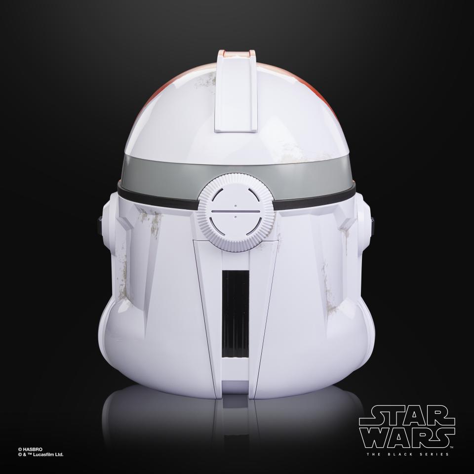 Star Wars The Black Series Ahsoka's Clone Trooper Premium Electronic Helmet product on a black background, from different angles