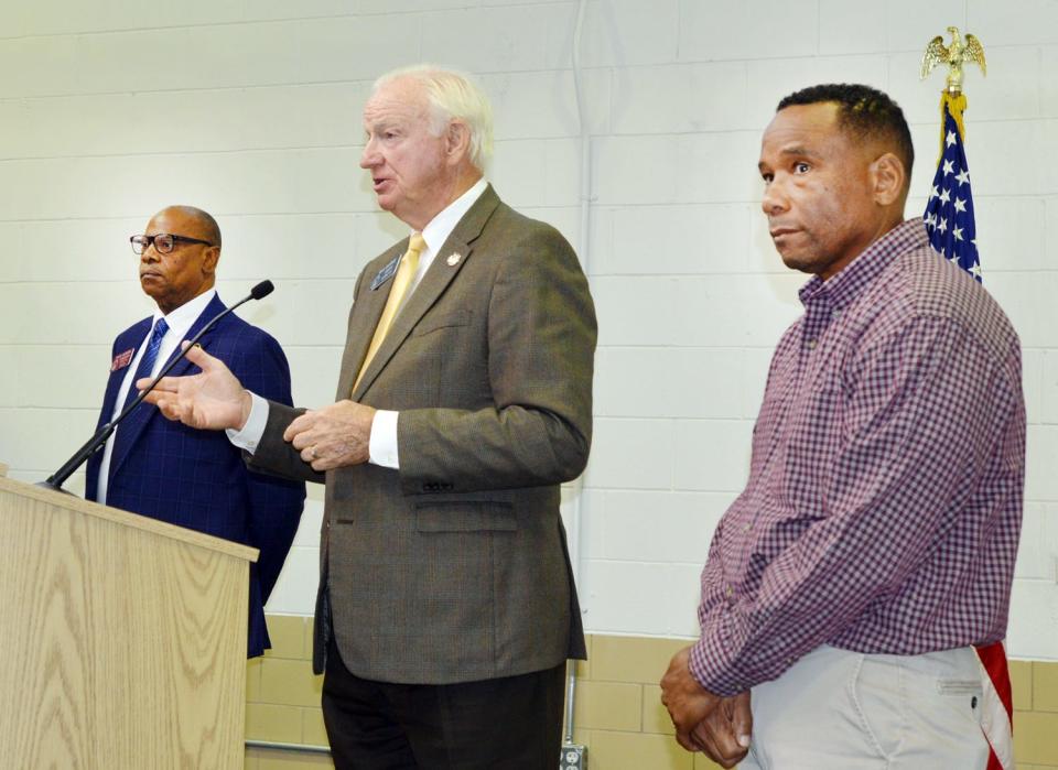 Representatives (from left) Mack Jackson, Max Burns and Brian Prince respond to questions from the audience.