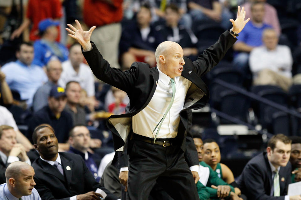 NASHVILLE, TN - MARCH 16: Head coach John Groce of the Ohio Bobcats shouts to his players against the Michigan Wolverines during the second round of the 2012 NCAA Men's Basketball Tournament at Bridgestone Arena on March 16, 2012 in Nashville, Tennessee. (Photo by Kevin C. Cox/Getty Images)