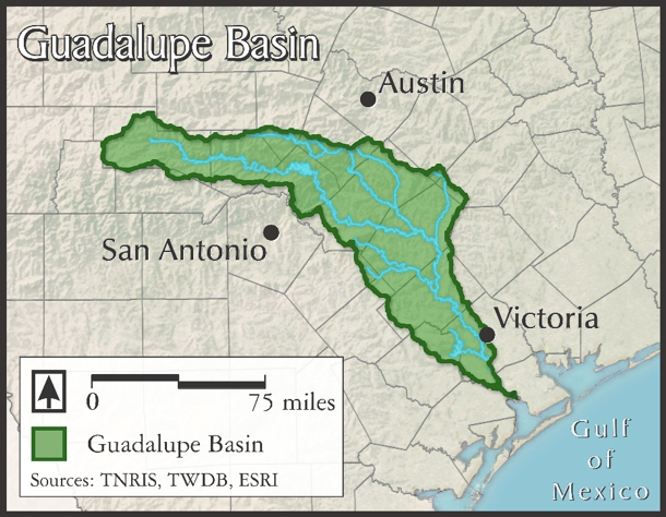 A map shows the Guadalupe River.