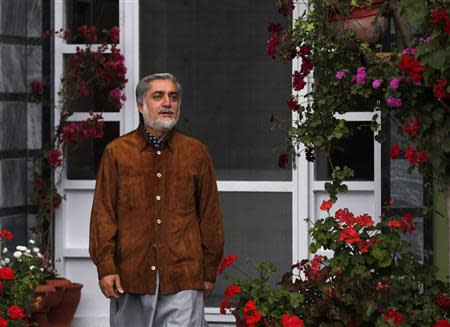 Afghan presidential candidate Abdullah Abdullah arrives for an interview in Kabul April 24, 2014. REUTERS/Mohammad Ismail