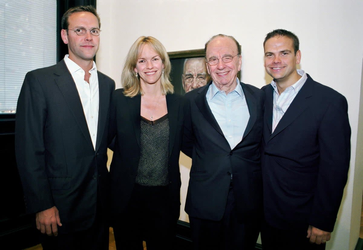 James Murdoch, with sister Elisabeth, father Rupert and brother Lachlan at the National Portrait Gallery in 2007 (Getty)