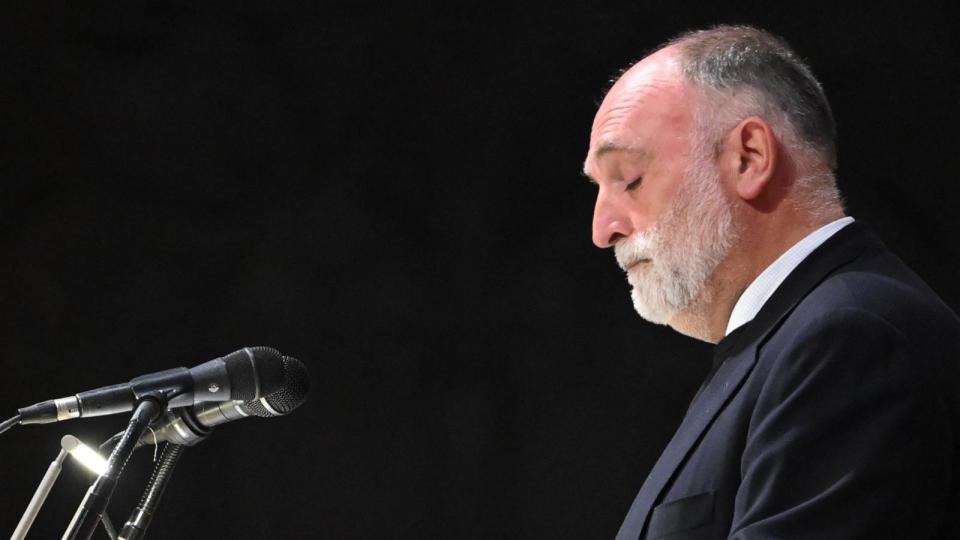 PHOTO: World Central Kitchen founder Jose Andres speaks during an interfaith memorial service for the seven WCK workers killed in Gaza, at the Washington National Cathedral, in Washington, Apr. 25, 2024. (Saul Loeb/AFP via Getty Images)