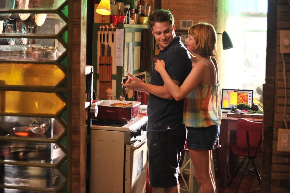 This film image released by Magnolia Pictures shows Seth Rogan, left, and Michelle Williams in a scene from "Take This Waltz." (AP Photo/Magnolia Pictures)