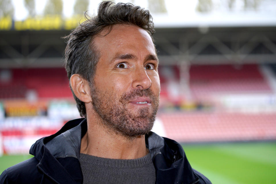 Wrexham co-chairman Ryan Reynolds during a press conference at the Racecourse Ground, Wrexham. Picture date: Thursday October 28, 2021. (Photo by Peter Byrne/PA Images via Getty Images)