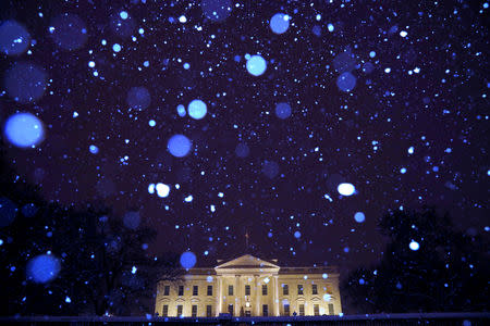 Snow from Winter Storm Gia falls over the White House as the partial government shutdown becomes the longest in U.S. history in Washington, U.S., January 13, 2019. REUTERS/Carlos Barria