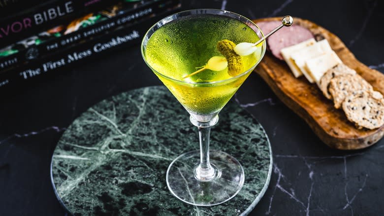 pickle martini with charcuterie