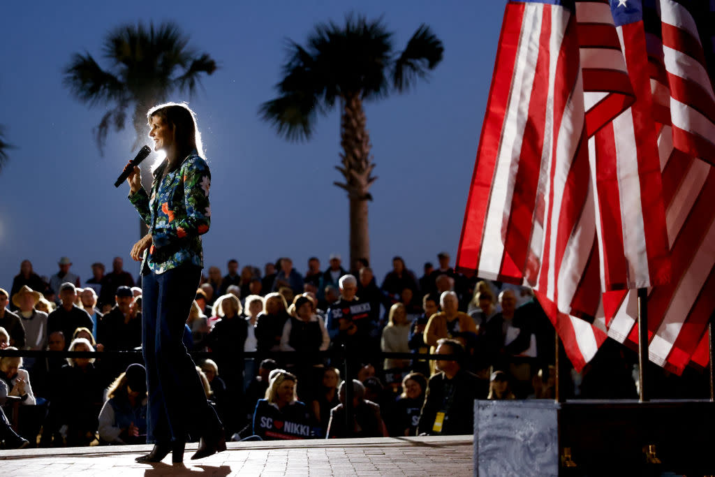  Nikki Haley speaks during a campaign event in Beaufort, South Carolina, on February 21, 2024. 