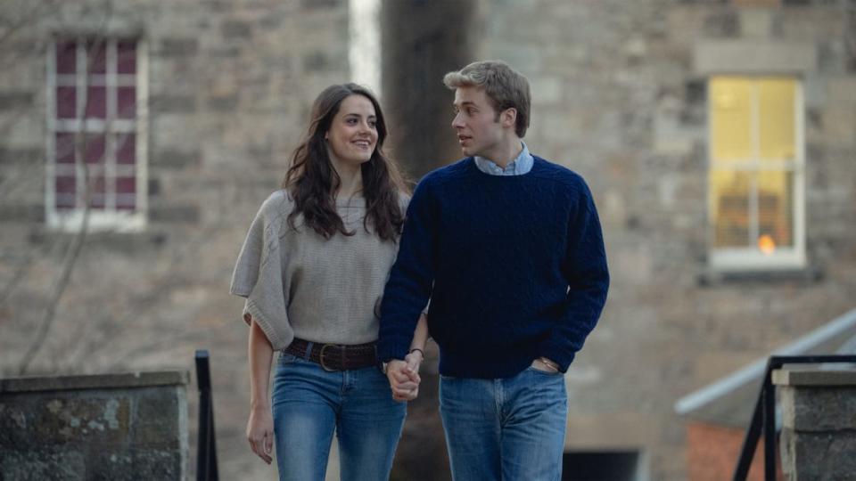 Meg Bellamy as Kate Middleton and Ed McVey as Prince William.