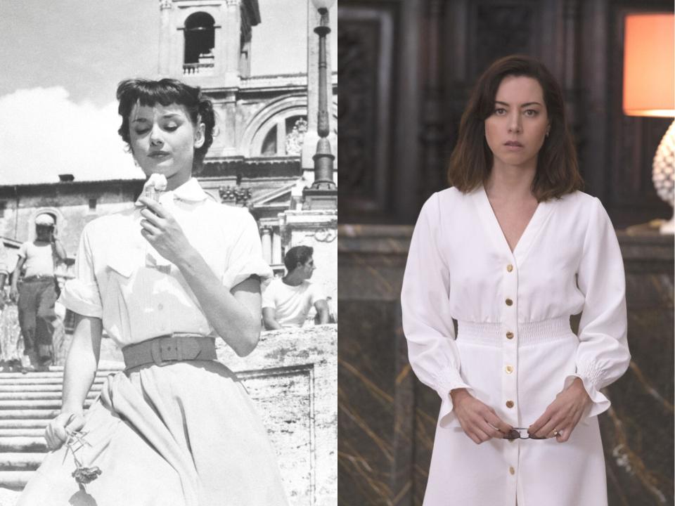 Harper's (Aubrey Plaza) wardrobe was inspired by Audrey Hepburn.