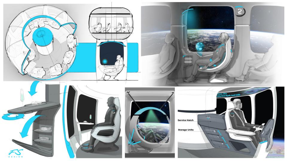 Sketches of the designs for the Halo Space capsule