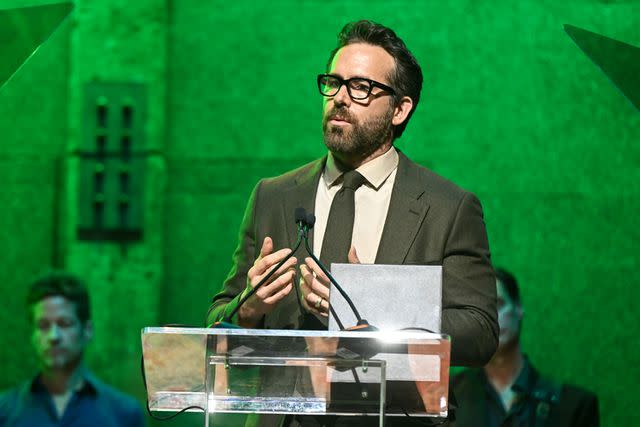 <p>Noam Galai/Getty</p> Ryan Reynolds speaks onstage during Revels & Revelations 11 hosted by Bring Change To Mind in support of teen mental health at City Winery on October 09, 2023 in New York City.
