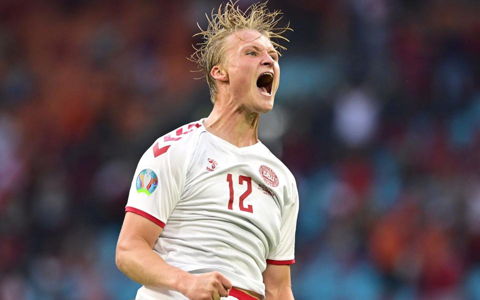  Kasper Dolberg of Denmark celebrates after scoring the 2-0 lead - Shutterstock