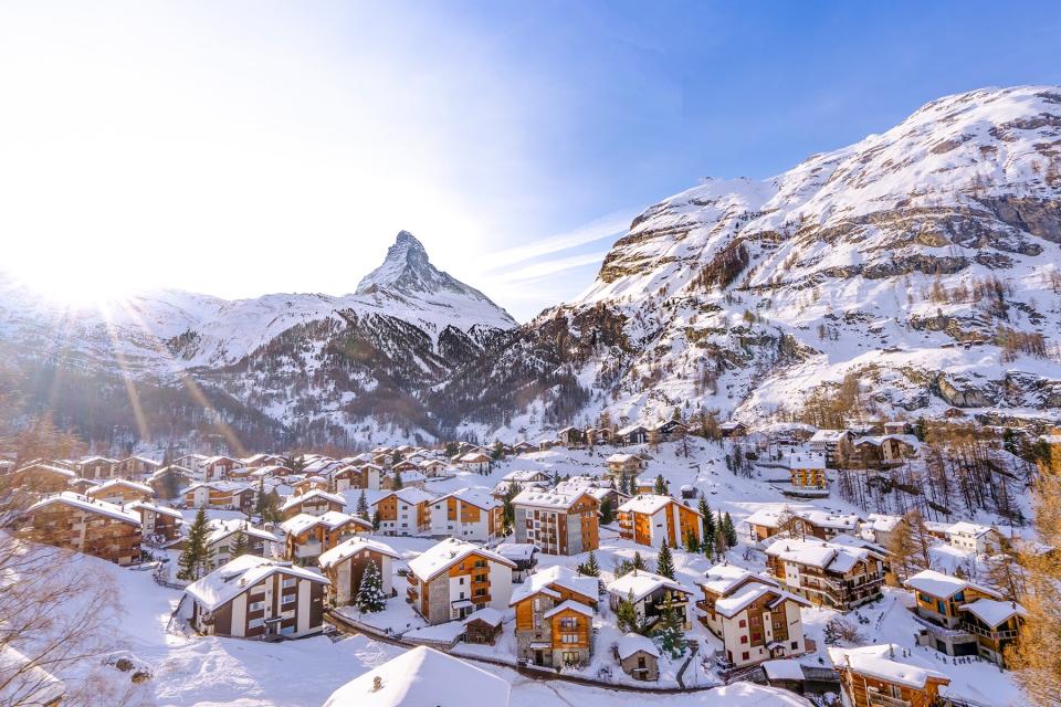 Scenic view of snowcapped mountains against sky, Zermatt,Switzerland