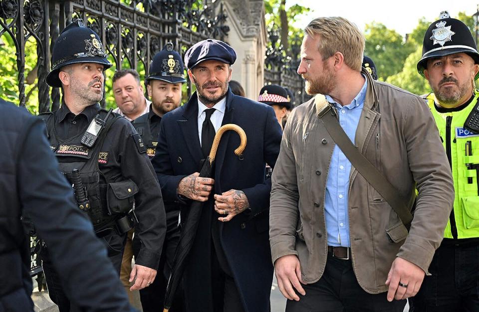 English former football player David Beckham leaves Westminster Hall, at the Palace of Westminster, in London on September 16, 2022