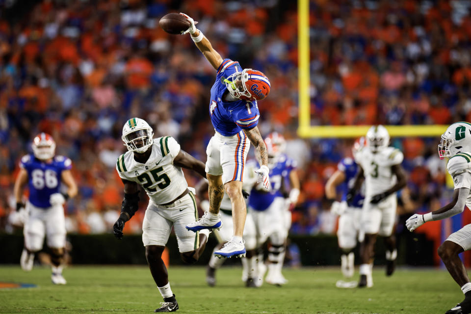 Florida's Ricky Pearsall catches a one-handed pass during a game against Charlotte on Sept. 23. (James Gilbert/Getty Images)