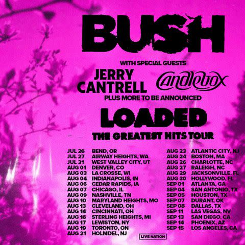 <p>Live Nation</p> Bush 'Loaded: The Greatest Hits' tour poster