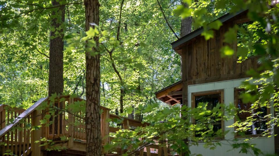 <p>The cozy cottages at the <a href="https://www.themohicans.net/treehouses/" rel="nofollow noopener" target="_blank" data-ylk="slk:Mohicans Treehouse Resort;elm:context_link;itc:0;sec:content-canvas" class="link ">Mohicans Treehouse Resort</a>, a 77-acre destination in Ohio's Amish Country, have panoramic views of the surrounding woods. Choose from nine different tree-lined villas, including the Little Red Treehouse—which was designed by treehouse designer Pete Nelson, who featured the spot on the Discovery series "Treehouse Masters." </p>