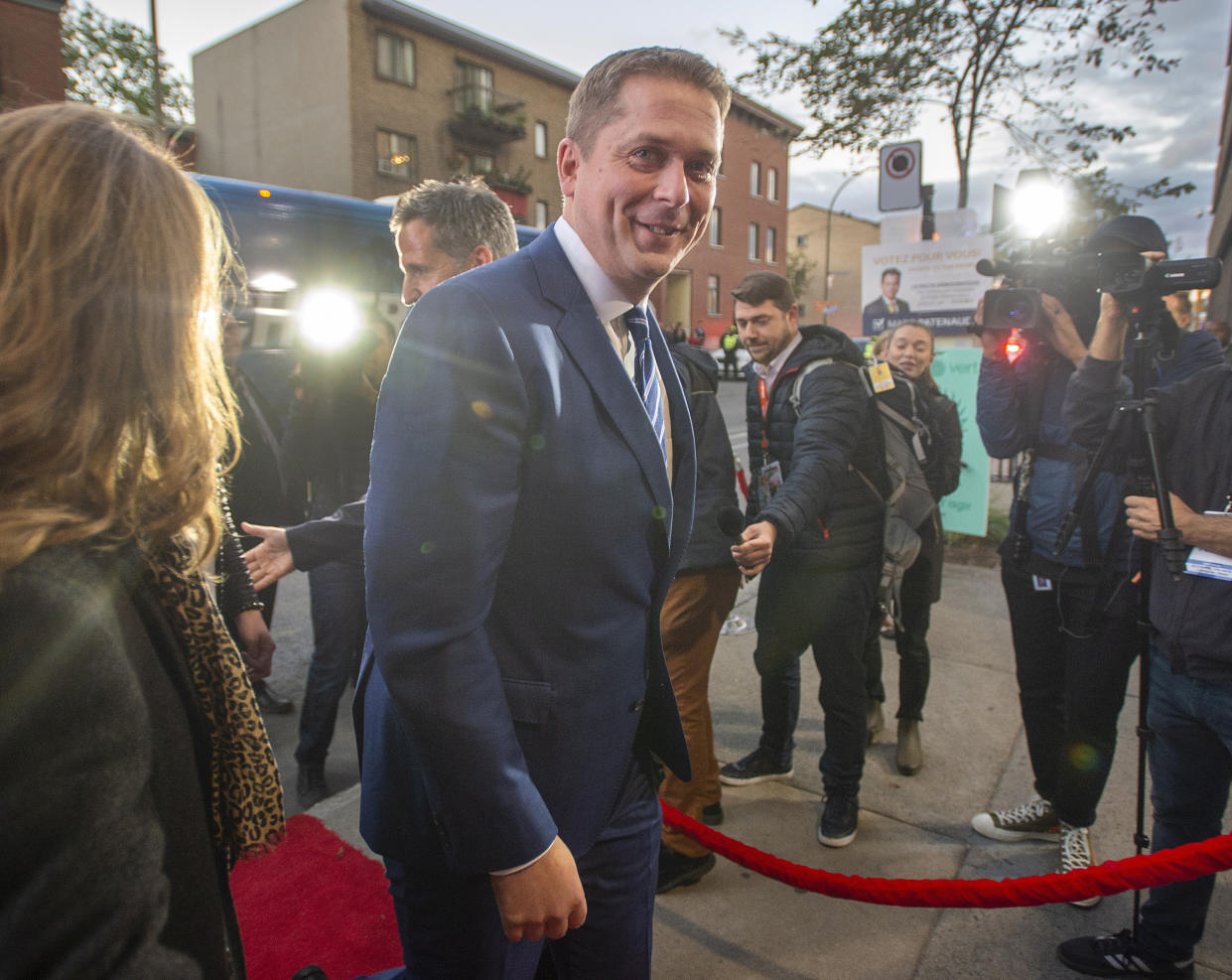 Conservative Leader Andrew Scheer arrives for the TVA French-language debate in Montreal, Wednesday, Oct. 2, 2019. (Ryan Remiorz/The Canadian Press via AP)