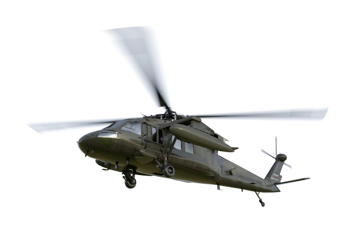 Military helicopter UH-60 Black Hawk realistic 3d render.