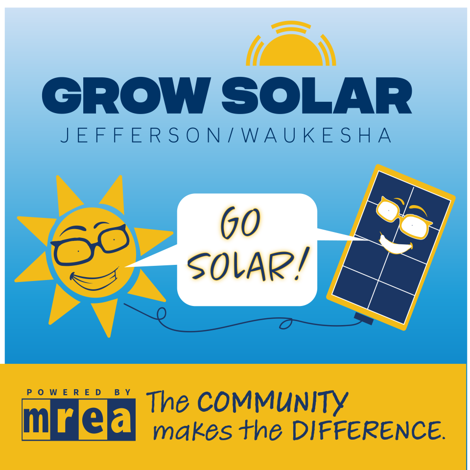 This logo promotes the Grow Solar Jefferson/Waukesha program, a solar group buy program for all property owners in Waukesha and Jefferson counties. In 2024, the program is being offered for the third time.