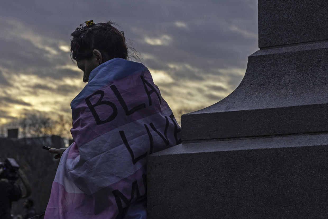 A demonstrator at a rally for transgender rights