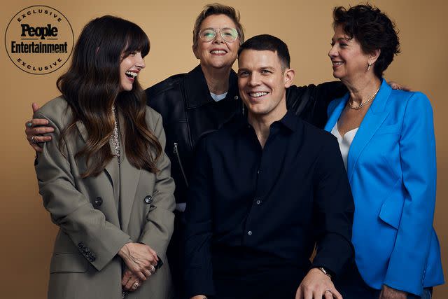 <p>JSquared Photography/Contour by Getty</p> (Clockwise from left) Alison Brie, Annette Bening, Melanie Marnich, and Jake Lacy of 'Apples Never Fall'