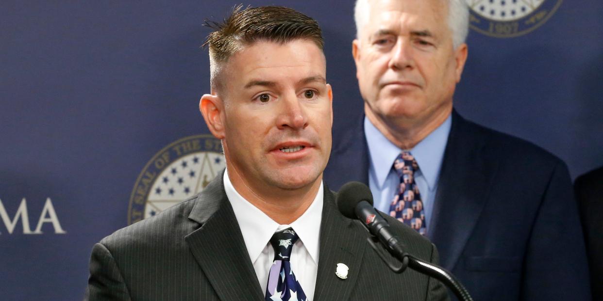 In this Friday, April 12, 2013 file photo, Oklahoma state Rep. John Bennett, R-Salisaw, speaks during a news conference in Oklahoma City.