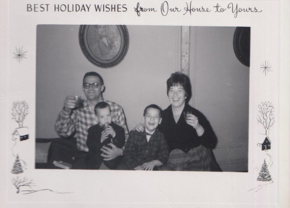 A holiday card from 1961 features Larry Strauss, 2, and brother Andy with their parents, composer John Strauss and actress Charlotte Rae. Charlotte Rae was known for "The Facts of Life" and "Diff'rent Strokes." John Strauss won the Grammy in 1984 for producing the soundtrack album of the film “Amadeus.”